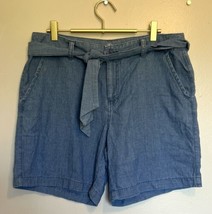 St Johns Bay Bermuda Shorts Size 10 Blue Tie Waist Cotton Womens - £19.71 GBP