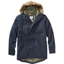 NWT Old Navy Men&#39;s Long Hooded Canvas Coat removable faux-fur trim Warm Jacket - £71.93 GBP