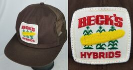 vintage trucker hat Beck&#39;s Hybrids seed corn snapback cap brown MADE IN ... - $550.13 MXN