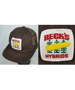 vintage trucker hat Beck&#39;s Hybrids seed corn snapback cap brown MADE IN ... - $550.13 MXN