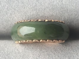 14k Pattern Yellow Gold Green Jade Eternity Band Ring Size 4 3/4 - $175.75