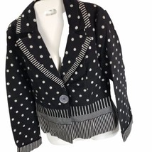 Zoey Black Silver Metallic Blazer Size 6 polka dot stripes mod geo - $17.81