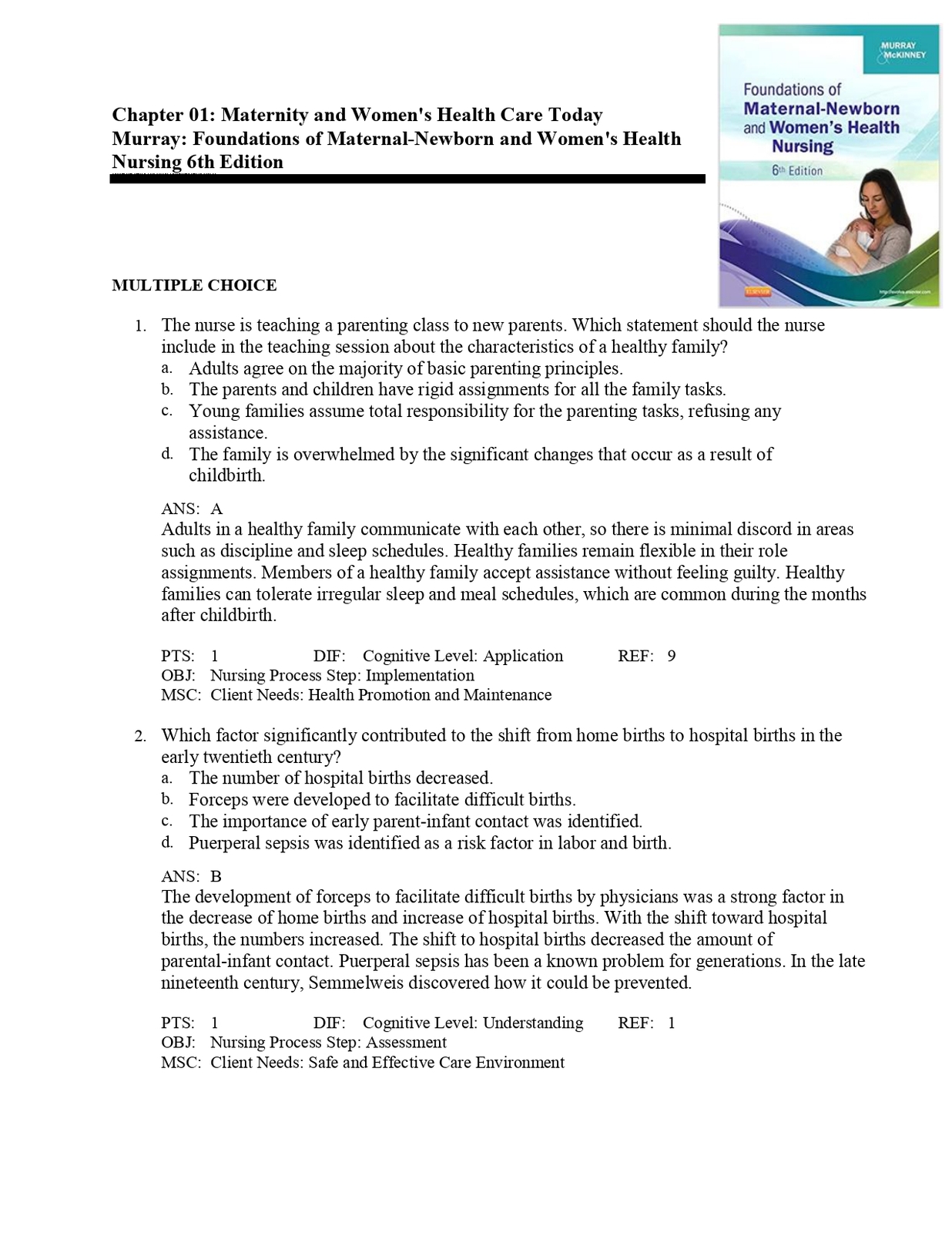 Test Bank For Foundations of Maternal-Newborn and Women&#39;s Health Nursing... - $17.99