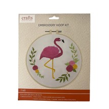 New Flamingo Embroidery Hoop Kit 8 in x 8 in Pre-cut Cloth Hoop Panel Co... - $9.99