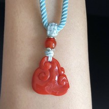 Genuine Red Coral RuYi lucky pendant necklace handmade unique birthday gift new - £107.23 GBP