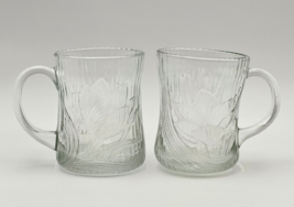 Arcoroc Canterbury Crocus Mugs 10 oz Embossed Clear Glass Set of 2 - £16.69 GBP