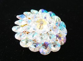 Rivoli Crystal Aurora Borealis Brooch Gold Tone 2&quot; - £21.63 GBP