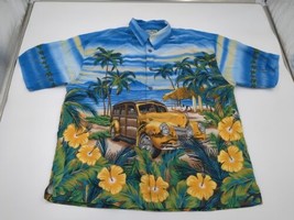 Big Dogs Hawaiian Shirt Woody Wagon Car Palm Tree Beach Men&#39;s Size Large Vintage - £27.68 GBP