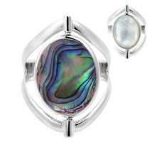 Two in One Flip Abalone and White Shell Oval Sterling Silver Ring-9 - £20.00 GBP