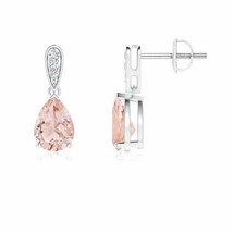 Morganite Pear-Shaped Drop Earrings with Diamond in 14K Gold (AAA, 7x5MM) - £466.81 GBP