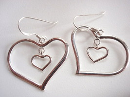 Heart inside Heart 925 Sterling Silver Dangle Earrings Corona Sun Jewelry - $14.39