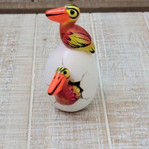 Bird Hatching Egg Mexico Clay Double Pelican Orange Yellow Hand Painted ... - £22.03 GBP
