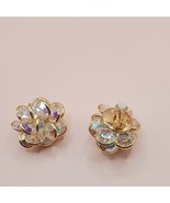 VINTAGE huge Swan SWAROVSKI AURORA BOREALIS CRYSTAL CLUSTER CLIP EARRINGS - $90.00