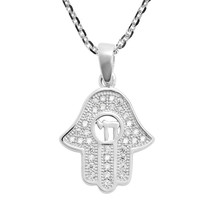 Stunning Hamsa Hand Pendant Encrusted w/ Cubic Zirconia Sterling Silver Necklace - £14.23 GBP