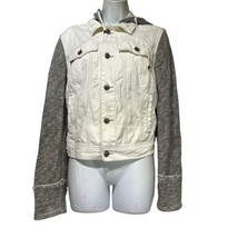 Free People White Gray Distressed Hooded Denim Knit Sleeve Jacket Size M - $24.74