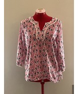 Talbots Tunic Top Size MP Petite 100% Cotton Pink Navy Monkeys Long Sleeves - €12,72 EUR