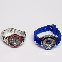 2 Geneva Platinum Watchs Chronograph Women&#39;s Silicone &amp; Stainless Steel Bands - £19.27 GBP