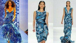 $4,800 Carlos Miele Gorgeous Silk Blue Flower Dress Gown Runway 6, It 42 - £548.08 GBP
