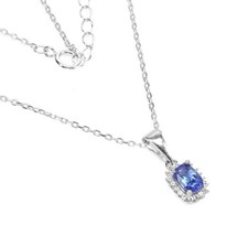 Unheated Natural Tanzanite 6x4mm White Topaz 925 Sterling Silver Necklace 17 Ins - £106.83 GBP