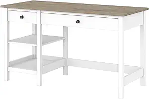 Bush Furniture Mayfield 54W Computer Desk With Shelves In Pure White And... - $367.99