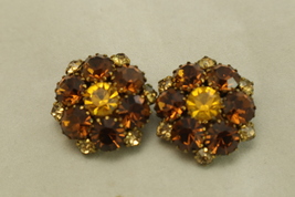 Vintage 1950’s Amber Gemstone West Germany Flower Clip-On Fashion Earrings - £13.88 GBP