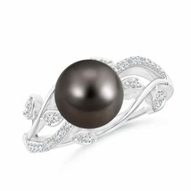 ANGARA Tahitian Pearl Olive Leaf Vine Ring for Women, Girls in 14K Solid Gold - £855.31 GBP