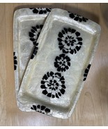 Set Of 2 Capiz Shell Tray Rectangle Shape Black Flower Design Appetizer ... - €16,81 EUR