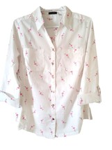 Emily Daniels white flamingo 3/4 sleeves women&#39;s button down shirt M - £47.39 GBP