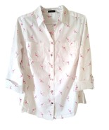 Emily Daniels white flamingo 3/4 sleeves women&#39;s button down shirt M - £48.06 GBP