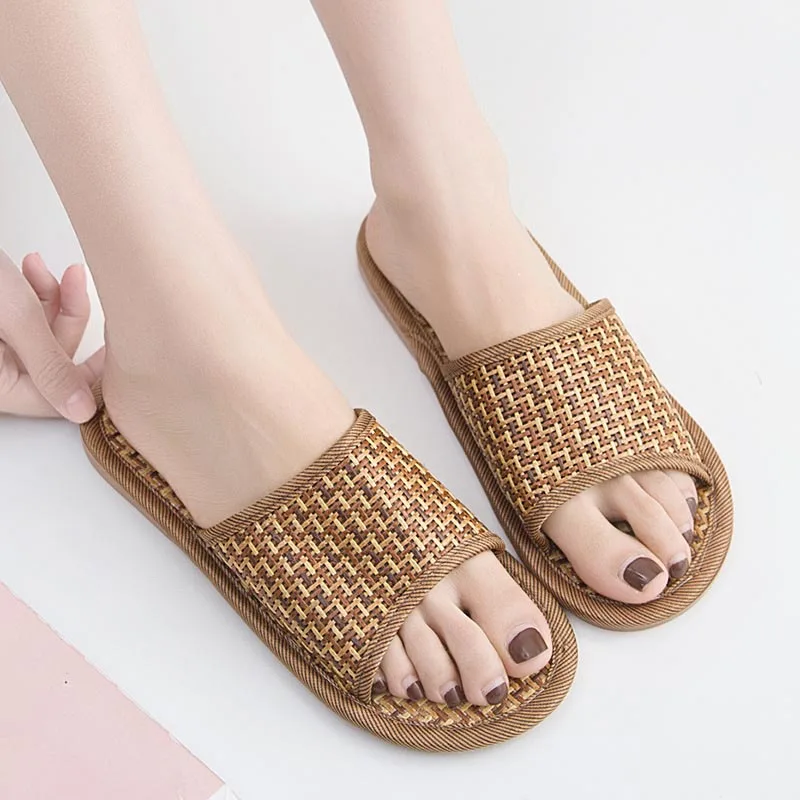 Linen Slippers Women Men Spring Autumn Home Flip Flops Thick Platform So... - £31.45 GBP