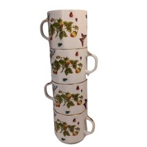 Lenwile Ardalt HP 4 Coffee Cups Mugs Strawberries Butterflies Ladybugs Vtg READ  - £18.30 GBP