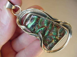 #D-502), DICHROIC Fused GLASS silver Pendant GREEN PINK ORANGE - $99.10