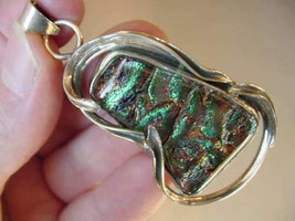 #D-502), Dichroic Fused Glass Silver Pendant Green Pink Orange - $99.10