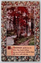 Christmas Greetings Rustic Forest Scene Acorn Border Postcard T28 - $7.95