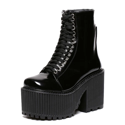Ashion ankle boots for women platform shoes punk gothic style rubber sole lace up black thumb200