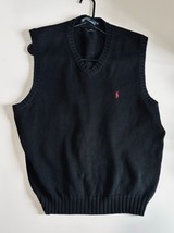 Polo by Ralph Lauren Sweater Men&#39;s XL Black Cotton Embroidered V-Neck Sl... - $32.55