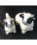 Holstein Cow Black, White &amp; Gray Ceramic Creamer And Sugar Bowl Set Coun... - £11.59 GBP