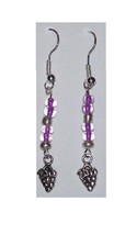 Earrings Small Grape Cluster Wine Charm Sterling Wire Pink &amp; Silver Beads 2&quot; - £7.90 GBP