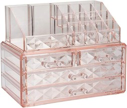 Jewelry and Cosmetic Boxes with Brush Holder - Pink Diamond Pattern Storage - £10.85 GBP