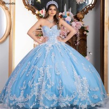 Light Sky Blue Quinceanera Dresses 2021 Princess Ball Gown Sweetheart Lace Appli - £349.59 GBP