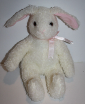 Ty Bunny Rabbit 12&quot; White Plush Curly Pink Ears Bow Soft Toy Stuffed Vtg... - £45.63 GBP