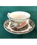 Vintage Johnson Bros Flat Teacup &amp; Saucer Set Friendly Village Ice House... - $187.97 MXN