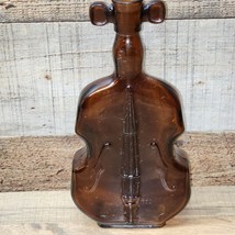 Vintage Dark Amber Glass Bass Guitar Cello Violin Fiddle Bottle Bud Vase 8&quot; - £15.93 GBP