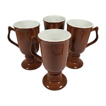 Set of 4 Hall #1273 Vintage Brown Pedestal Irish Coffee Mug Cup MCM Tumb... - $18.21