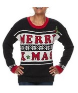 Womens Sweater Ugly Christmas Light Up Black Merry Xmas Long Sleeve Holi... - £21.65 GBP
