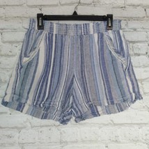 Briggs Shorts Women&#39;s Medium Blue White Striped Crochet Pockets Linen Blend - $17.99