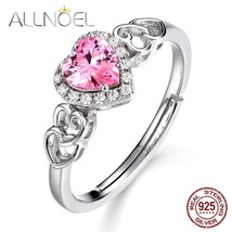 Heart Pink Spinel 5A CZ 925 Sterling Silver Resizable Rings for Women Sweet Wedd - £24.43 GBP