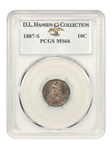 1887-S 10C Pcgs MS66 Ex: D.L. Hansen - £1,117.27 GBP