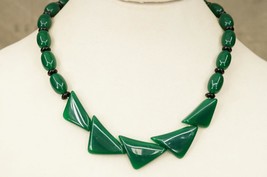 Vintage Costume Jewelry Jade Green &amp; Black Beaded Lucite Beaded Necklace... - $24.74