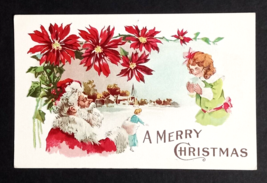A Merry Christmas Santa Poinsettias Doll Little Girl Embossed Postcard c... - $9.99